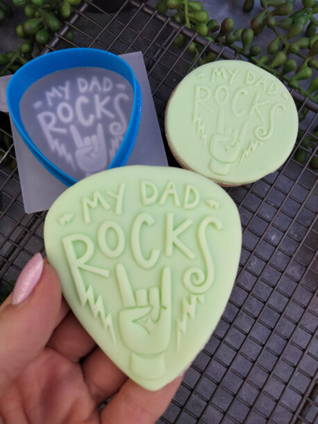 My Dad Rocks / Guitar Pick Cookie Cutter and Raised Fondant Embosser Stamp