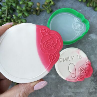 Round Plaque with Flower Cookie Cutter and Raised Detail Embosser Stamp