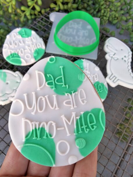 Dad, you are Dino-Mite Cookie Cutter and Raised Fondant Embosser Stamp Set Dinosaur Egg Fathers Day Cookie Pun