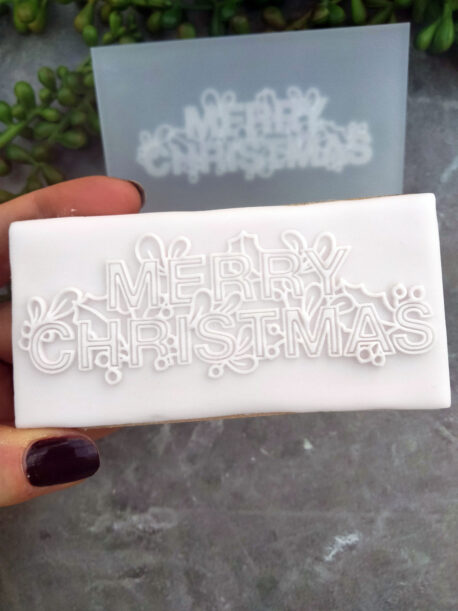 Merry Christmas Raised Detail Stamp is 12 cm wide x 7cm high (Suited to a Standard Rectangle Cookie Cutter 10x5)