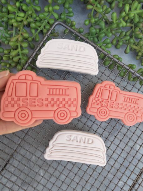 SES Truck and Sand bag Cookie Cutter and Fondant Embosser Set