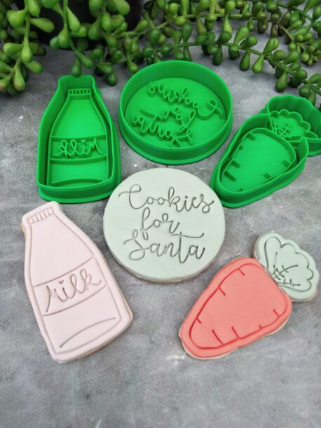 Milk Bottle, Carrot & Cookies for Santa Fondant Stamp and Cookie Cutter Set for Christmas