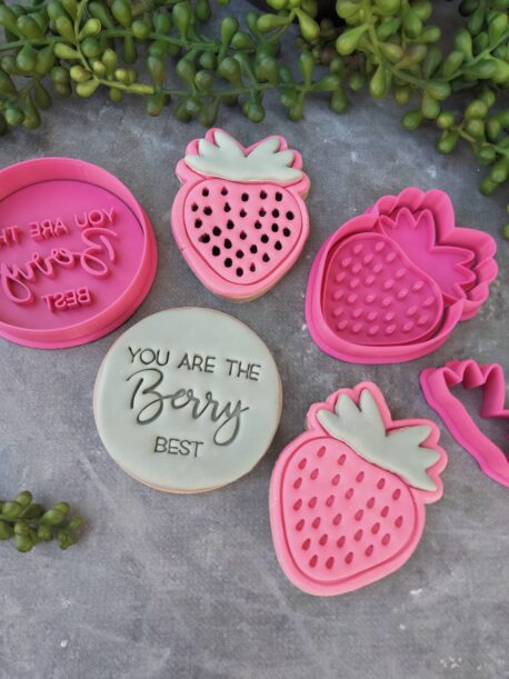 You are the Berry Best with Strawberry Shape Cookie Fondant Embosser Stamp and Cookie Cutter Set