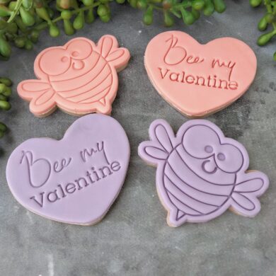 “Bee my Valentine” with Bee Cookie Cutter & Fondant Embosser Stamp Set Valentines Day