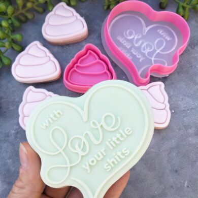 with Love your little shits Raised Cookie Stamp and Cookie Cutter and mini poop Cookie Cutter Set – Mothers Day Pun