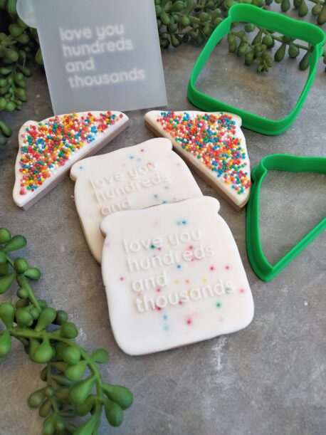 Love you Hundreds and Thousands Raised Cookie Stamp and Fairy Bread Cookie Cutter Set - Valentines Day
