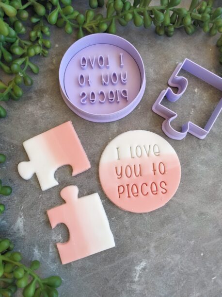 I Love you to Pieces (Style 2) Cookie Fondant Stamp and Puzzle Cookie Cutter Set Valentines Day