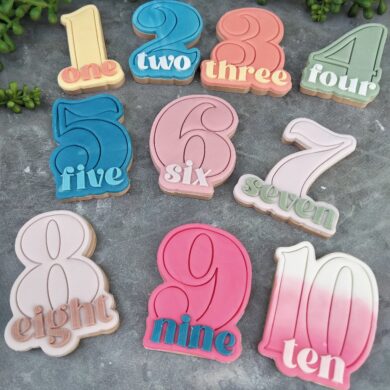 Lettered Number Raised Text with Number Shape Cookie Cutters (0-9) Individual or Full Set