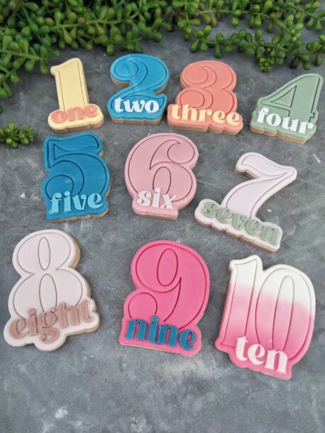 Lettered Number Raised Text with Number Shape Cookie Cutters (0-9) Individual or Full Set