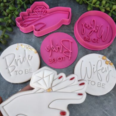 Hand with Engagement Ring Fondant Embosser Stamp and Cookie Cutter Set. Bride to be, Wifey to be, Engagement Gift