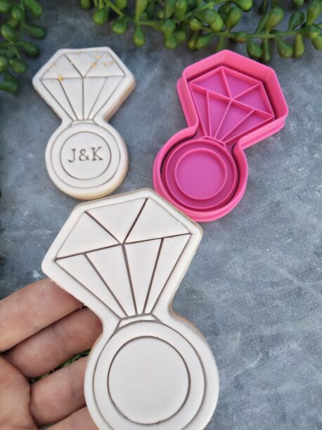 Engagement Ring Cookie Cutter and Fondant Embosser Imprint Stamp Bride to be Wedding Engagement Party