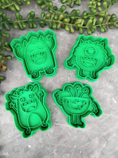 Monster Cookie Cutter and Cookie Fondant Stamp Set of 4 Monsters