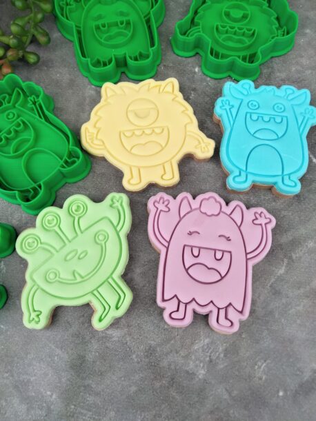 Monster Cookie Cutter and Cookie Fondant Stamp Set of 4 Monsters