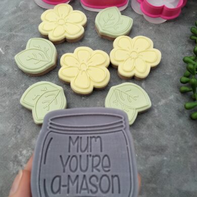 Mum you're A-Mason Floral Bouquet Mini Cookie Cutter and Raised Stamp Set, Mason Jar, Flower and Leaf - Mother's Day