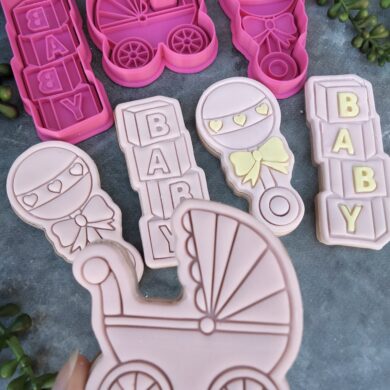 Baby Cookie Cutter Set (Style 2) Baby Rattle, Vintage Pram, Baby Blocks Baby Shower Set