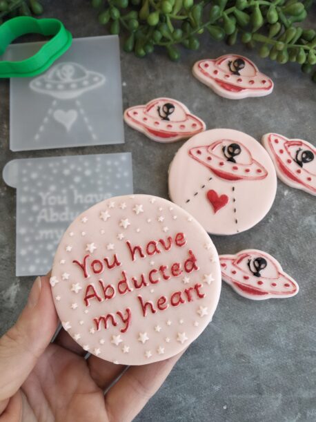 You have Abducted my Heart / Alien Abduction Raised Cookie Stamps and Cookie Cutter Set Valentines Day