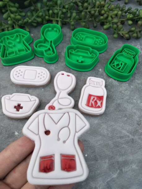 Medical Mini Cookie Cutter and Fondant Embosser Set Set of 5 Doctor Nurse Thankyou Gift International Nurses Day
