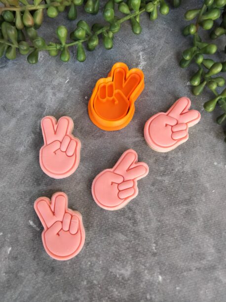 Mini Peace Sign Hand Gesture Cookie Cutter and Fondant Embosser