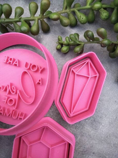 You are a Gem of a Human with 3 x Gemstone Cookie Cutter and Fondant Embosser Stamp Set - You're a Gem
