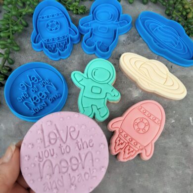 Love you to the Moon and Back Space Themed Cookie Cutter and Fondant Embosser Set - Fathers Day, Mothers Day, Valentines Day.