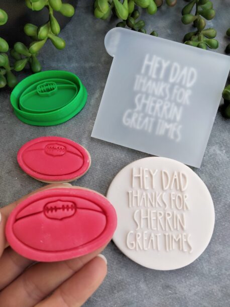 Hey Dad thanks for Sherrin Great Times Raised Cookie Stamp with Mini AFL Football Cookie Cutter Set - Fathers Day