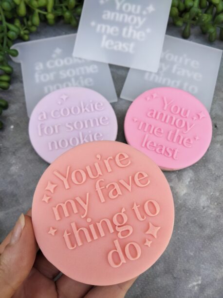 Set of 3 Titillating Sayings for Lovers/Valentines Day Fondant Cookie Stamp Set with Raised Detail