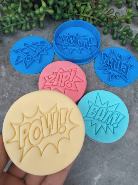 Thanks for being a Super Teacher with POW, BAM, ZAP Hero Sound Effects Fondant Embosser Stamp Set and Cookie CutterTeachers Gift Hero Speech Bubbles