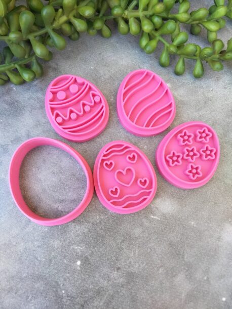 4 Mini Egg Pattern Cookie Embossers and Mini Egg Shaped Cookie Cutter Set - Easter