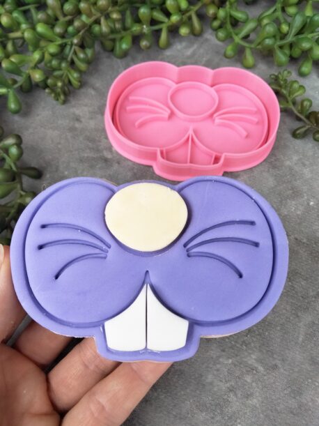 Easter Bunny Face with Nose, Buck Teeth & Whiskers Cookie Fondant Stamp Embosser and Cookie Cutter