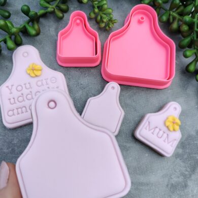 Cattle Cow Tag Cookie Cutter and Fondant Embosser Stamp Set